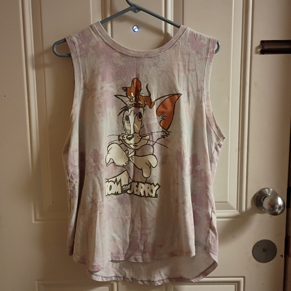 🆓 Free W/ Purchase Purple Tie Dye Tom and Jerry Graphic Tank Top